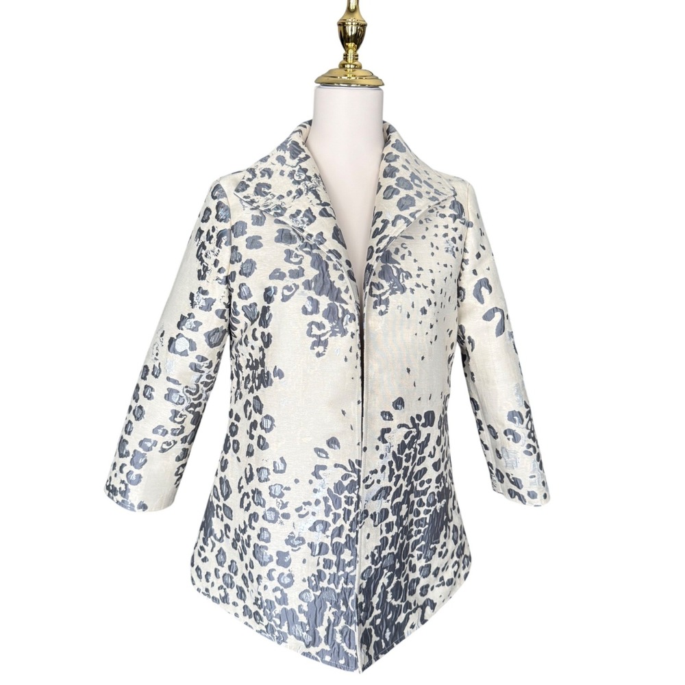 Grace Chuang New York Silver Metallic Leopard Jacquard Open Front Jacket Small
